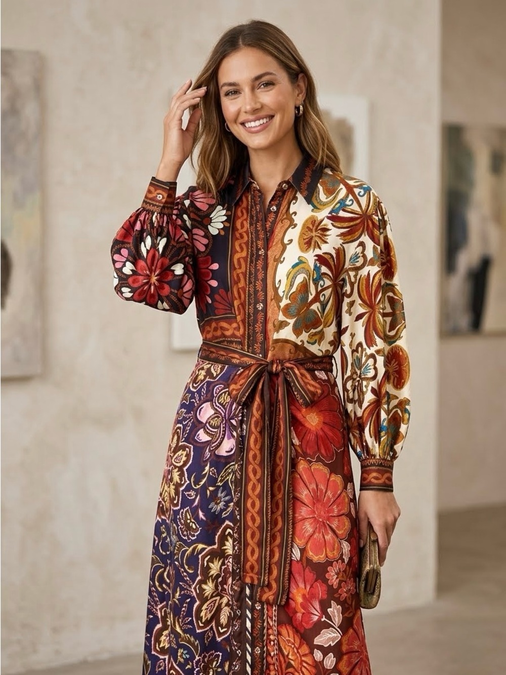 NWOT FARM Rio Miranda Mix Print Midi Dress